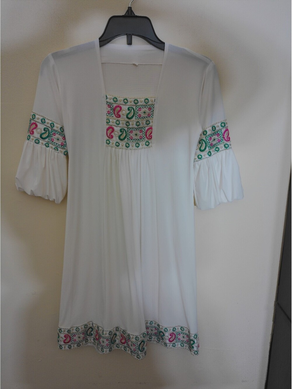 Vintage Boho Tunic Dress Girls White Embroidered Bell Sleeve y2k Inspired size 3